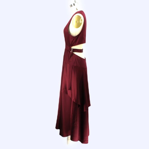 A.L.C. Silk Verena Plunging V-Neck Open Back Burgundy Satin Midi Dress - Picture 6 of 14